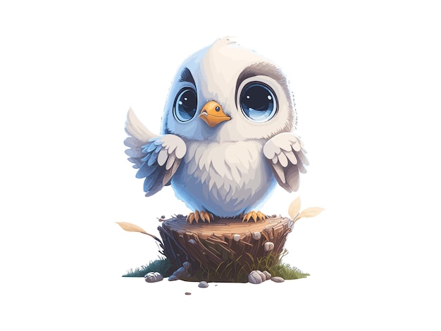 Vector Illustration little cute phoenix fairy bird eagle mythical isolated in white background