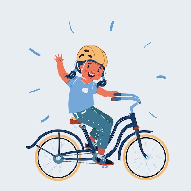 Vector vector illustration of little girl ride on her bicycle