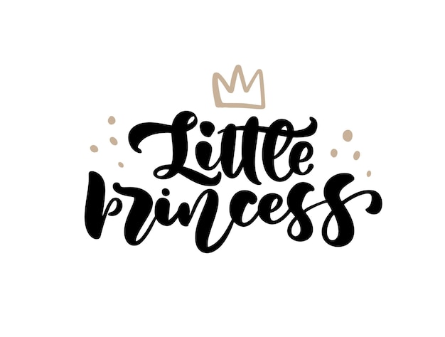 Vector illustration of Little Princess text with crown for girls clothes. Inspirational quote, banner