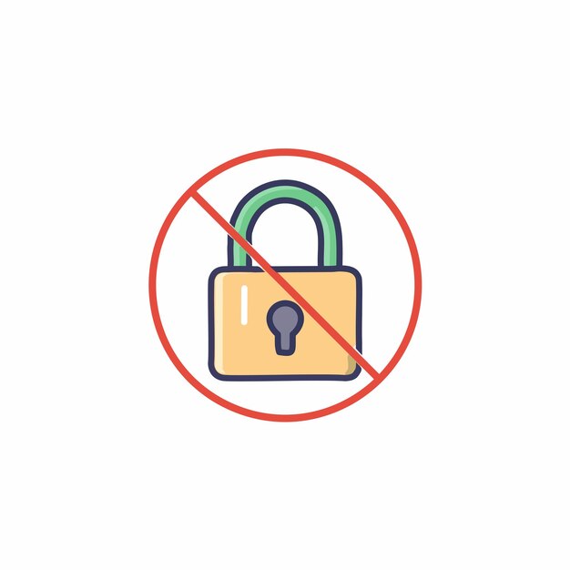 Vector vector illustration of a locked padlock with prohibition symbol