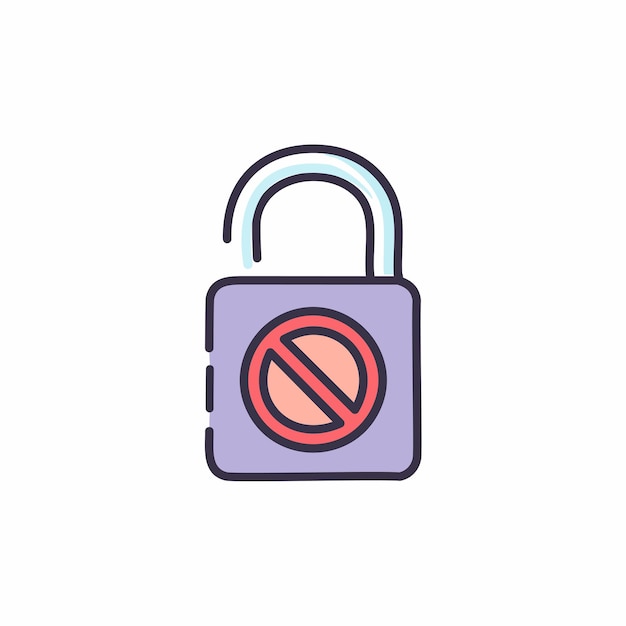 Vector vector illustration of a locked padlock with prohibition symbol