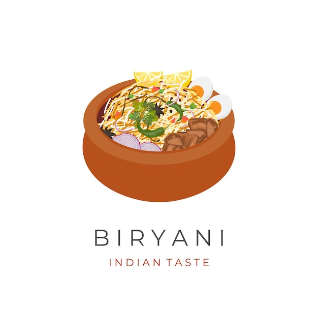 Vector Illustration Logo of Beef Biryani Rice Served In Indian Clay Pot