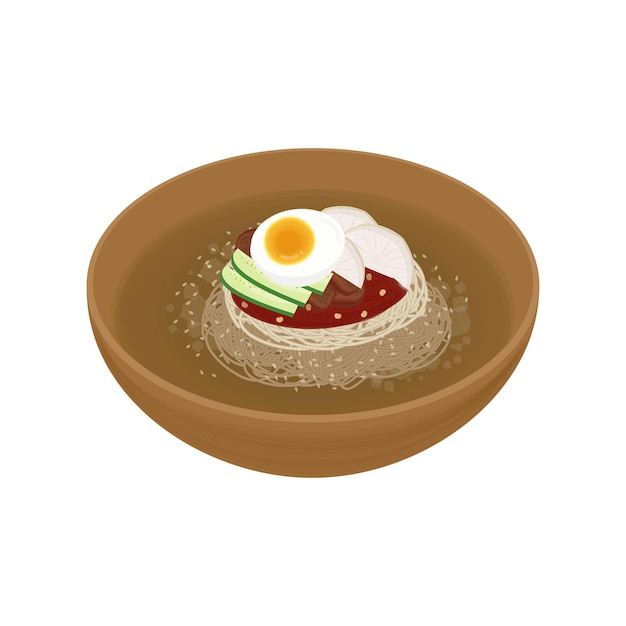 Vector illustration logo Korean cold noodles bibim naengmyeon or Hamheung Naengmyeon