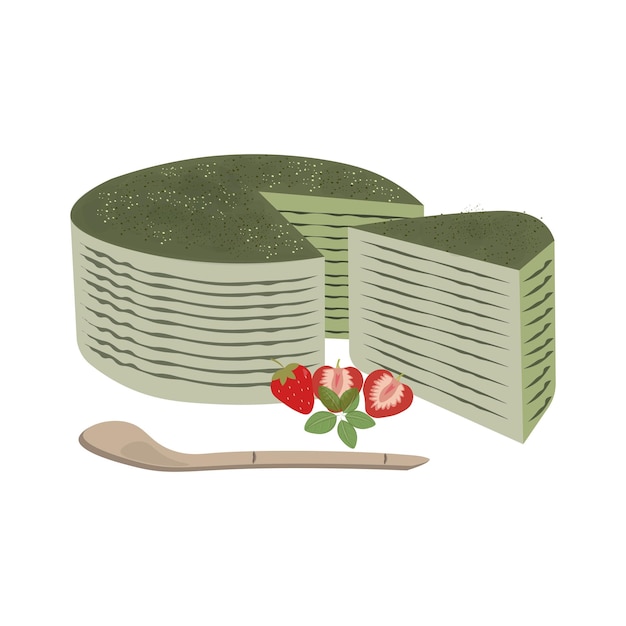 Vector Illustration Logo Mille Crepes Cake Green Tea Flavor Cut And Ready To Serve