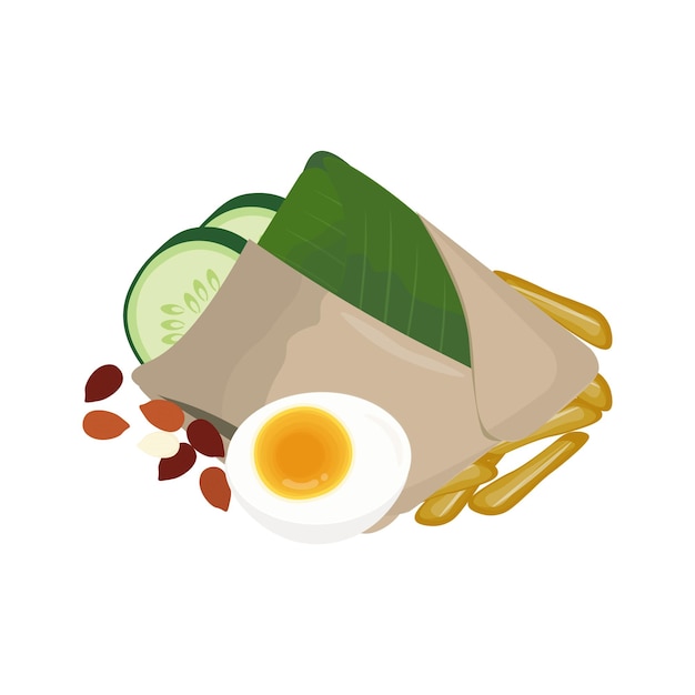 Vector illustration logo of Nasi Lemak wrapper with separate side dishes