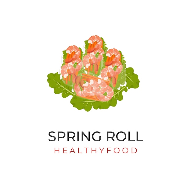 Vector Illustration Logo Vietnamese Spring Roll With Rice Paper And Shrimp Vegetable Filling