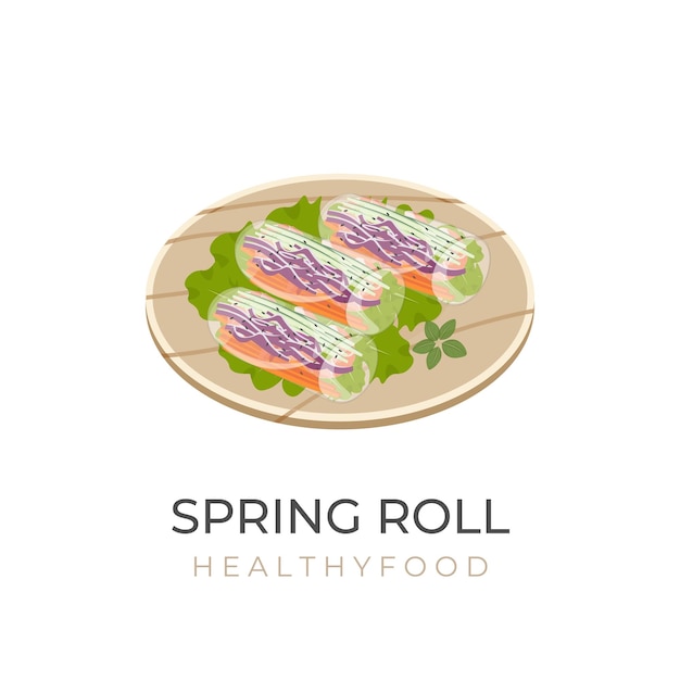 Vector Illustration Logo Vietnamese Spring Roll With Rice Paper Skin And Vegetable Filling