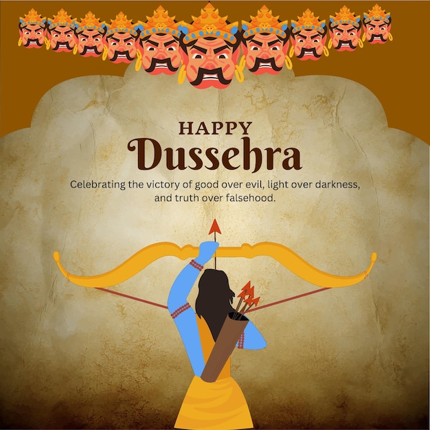 vector illustration of Lord Rama killing Ravana in Happy Dussehra Navratri poster festival of India