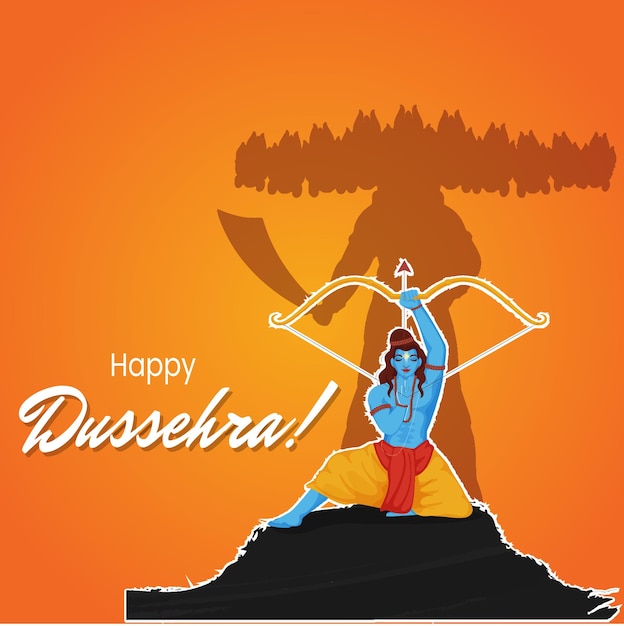 Vector vector illustration of lord rama killing ravana in happy dussehra navratri poster festival of india