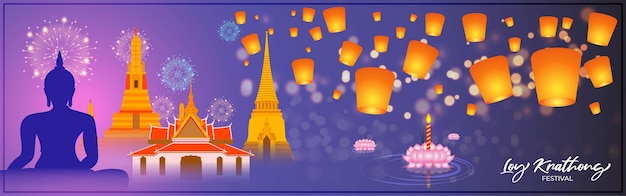 Vector vector illustration of loy krathong festival banner