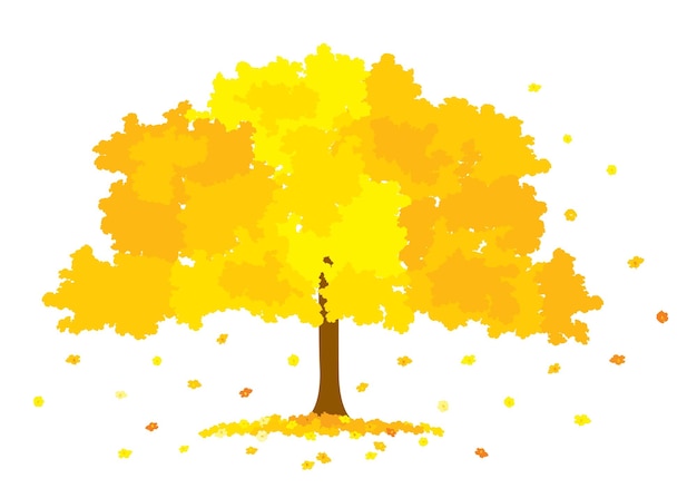 Vector illustration of lush golden tree with yellow flowers isolated on white background