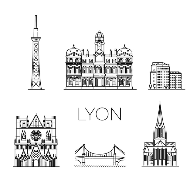 Vector illustration Lyon architecture line skyline illustration