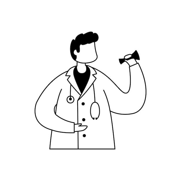 Vector illustration of a male doctor in a white coat with a stethoscope Outline