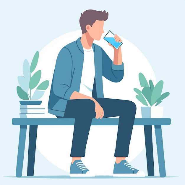 Vector illustration of a man is drinking a glass of water