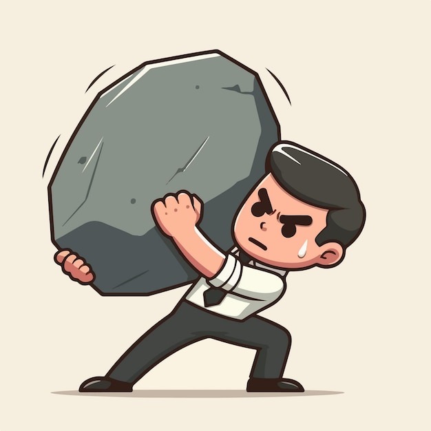 Vector vector illustration of man lifting a large stone