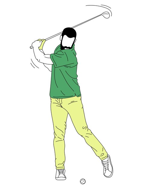 Vector vector illustration man playing golf over white background hitting ball active game