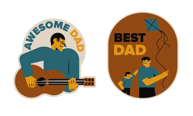 Vector illustration of a man playing guitar and singing with his son