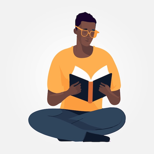 vector illustration man reading book sitting