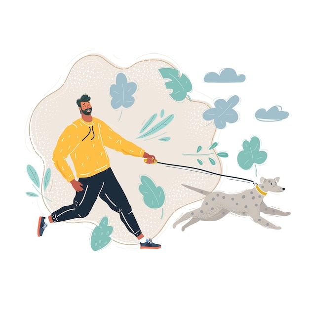 Vector illustration of man run with his dog