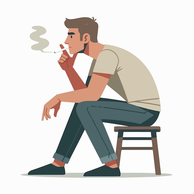 vector illustration of a man sitting pensive while smoking