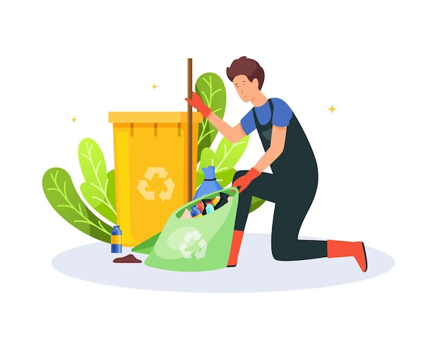 Vector illustration man take out trash