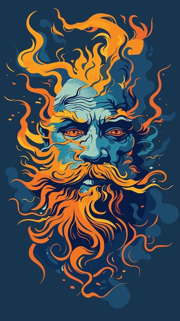 Vector illustration of a man with a beard and fire in his hair