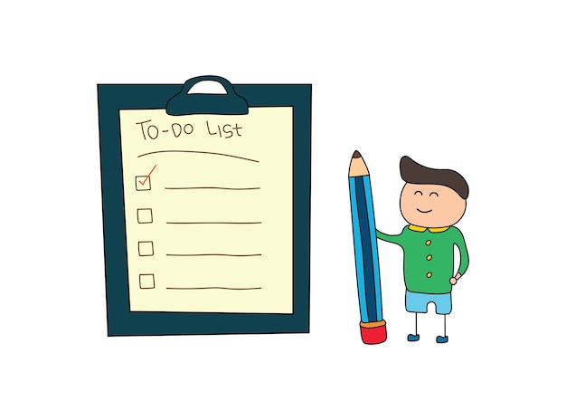 Vector vector illustration of man with to do list check box on clipboard