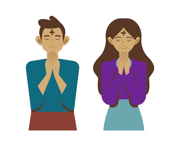 Vector illustration of a man and a woman with different facial expressions