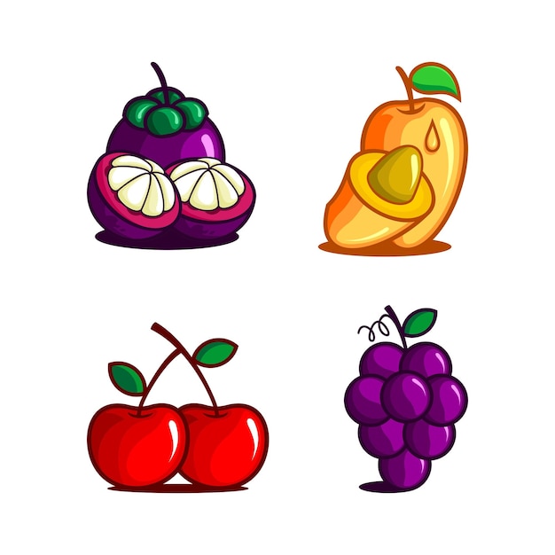 vector illustration of mangosteen, mango, cherry and grape fruit