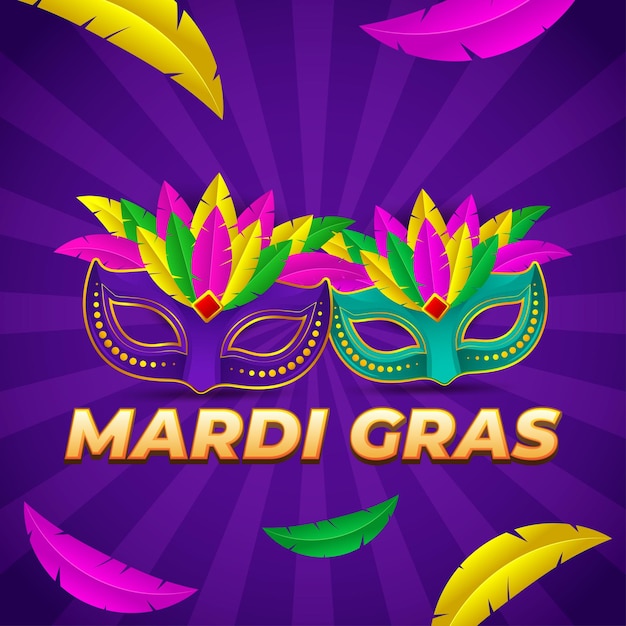 Vector illustration of Mardi Gras carnival celebration concept banner with beautiful Venetian mask