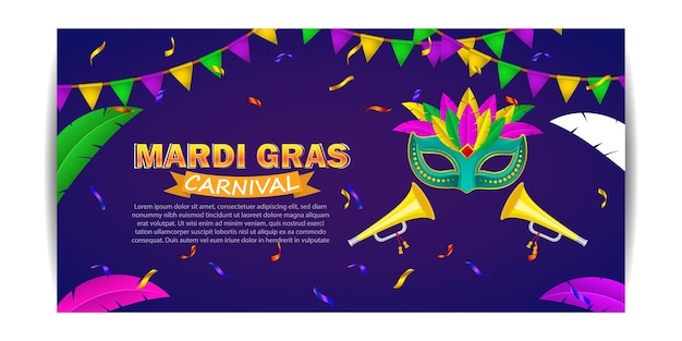 Vector illustration of Mardi Gras carnival celebration concept banner with beautiful Venetian mask