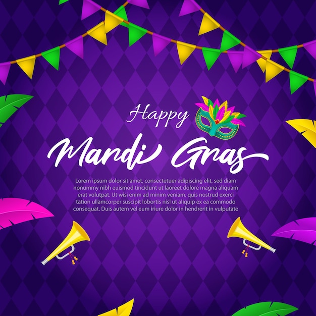 Vector illustration of Mardi Gras carnival celebration concept banner with beautiful Venetian mask