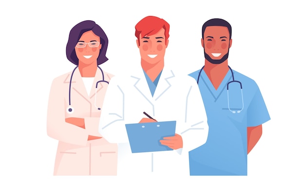 Vector illustration of a medical team group of physicians practitioners doctors