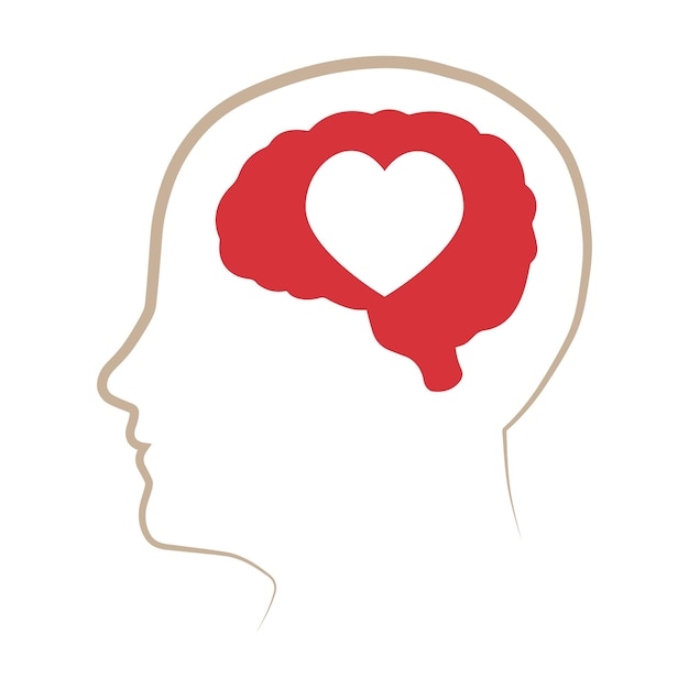 Vector illustration for mental health with a contour of the head, brain and heart