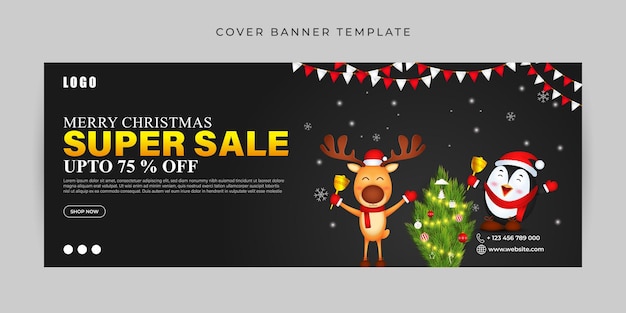 Vector vector illustration of merry christmas sale facebook cover banner template