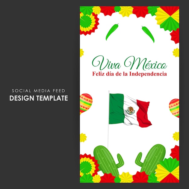 Vector illustration of Mexico Independence Day social media feed template