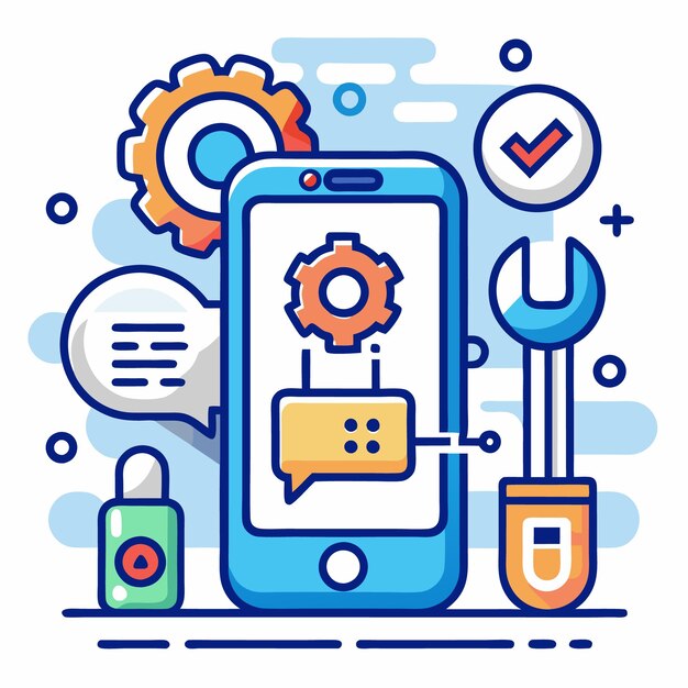 Vector vector illustration of mobile technology and digital tools icons set for app development internet of things and smart devices