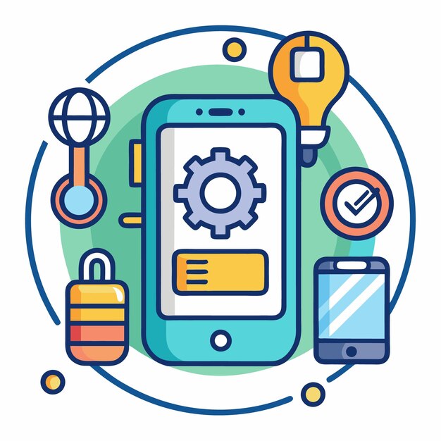 Vector vector illustration of mobile technology and digital tools icons set for app development internet of things and smart devices