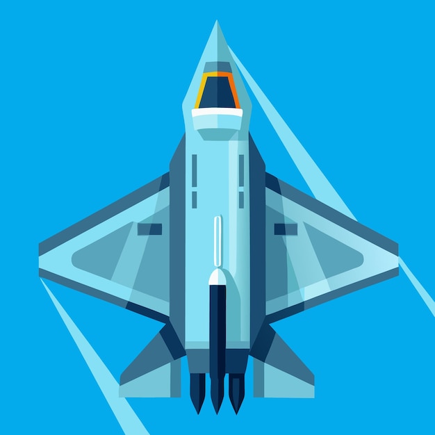 Vector vector illustration of a modern fighter jet soaring over a vast landscape