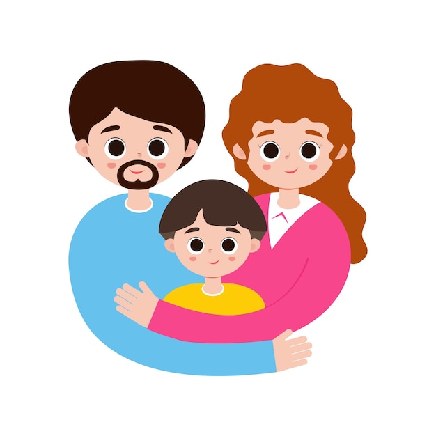 Vector Illustration Of Mom and dad hugging their son or global day of parents