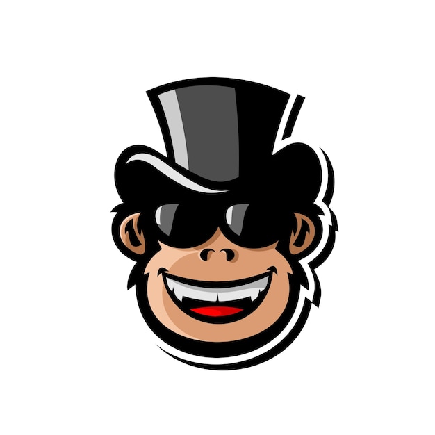 vector illustration of monkey logo wearing hat with sunglasses