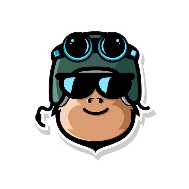 vector illustration of a monkey wearing a bike helmet with sunglasses