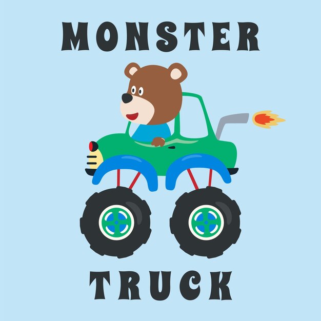 Vector illustration of monster truck with animal driver Can be used for tshirt print kids wear fashion design invitation card fabric textile nursery wallpaper poster and other decoration