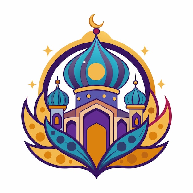 Vector illustration of mosque emblem Ramadan Kareem greeting card or poster