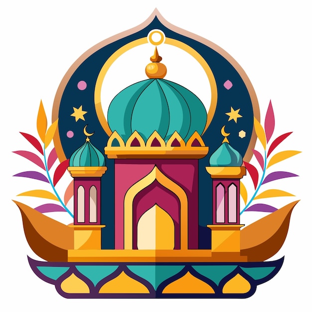 Vector illustration of mosque emblem Ramadan Kareem greeting card or poster