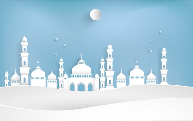 vector illustration mosque. paper art