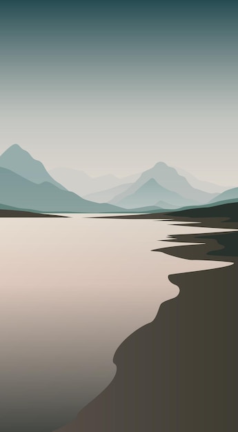 Vector illustration of a mountain lake with a mirror surface of the water Template for creativity