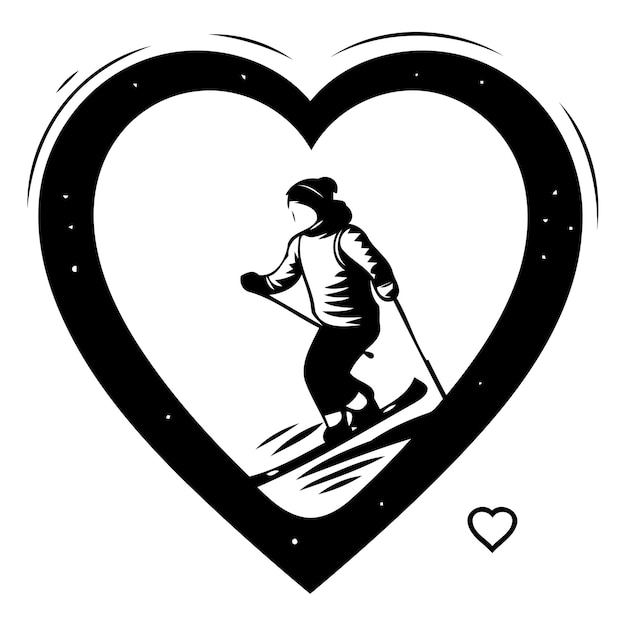 Vector illustration of a mountain skier in the shape of a heart