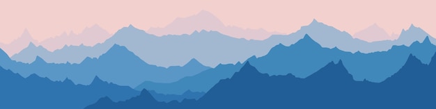 Vector illustration of mountains ridge in the morning haze panoramic viewx9