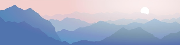 Vector illustration of mountains ridge in the morning haze panoramic